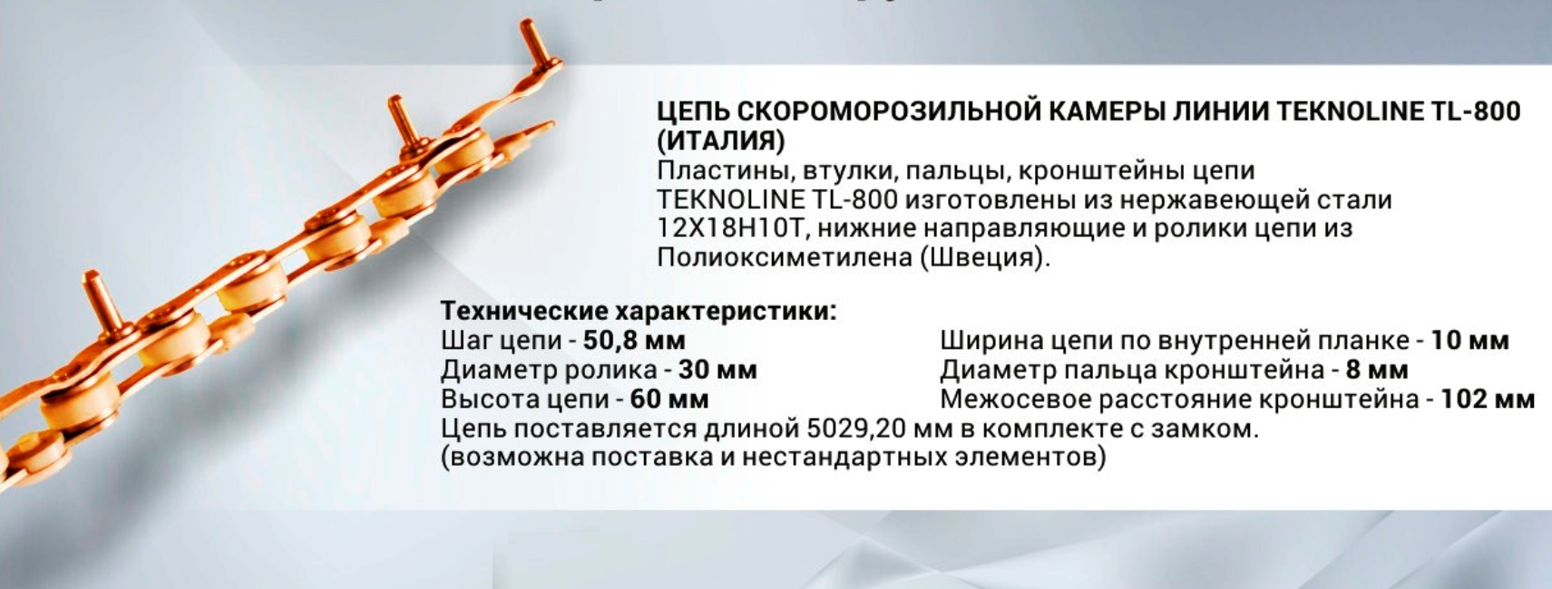 Линия TEKNOLINE TL-800  Цепь нержавеющая скороморозильной камеры