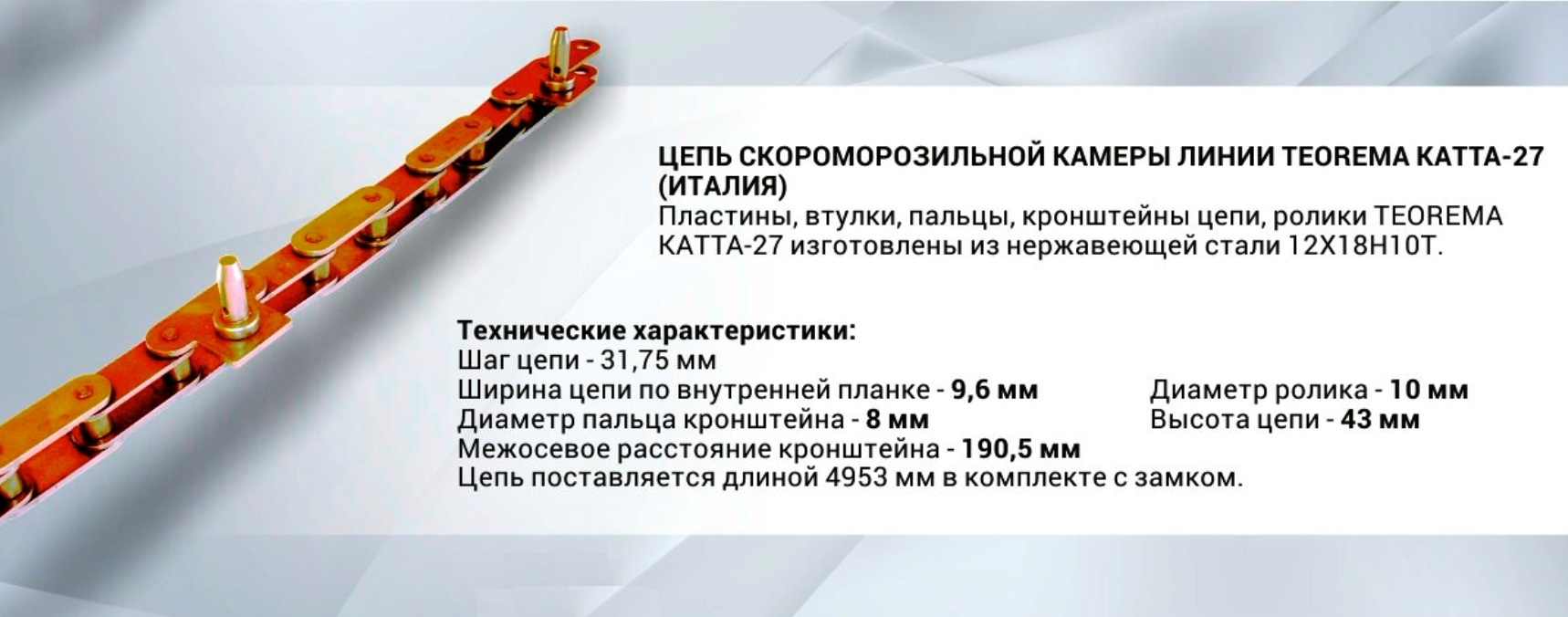 Линия TEOREMA KATTA-27 Цепь нержавеющая скороморозильной камеры